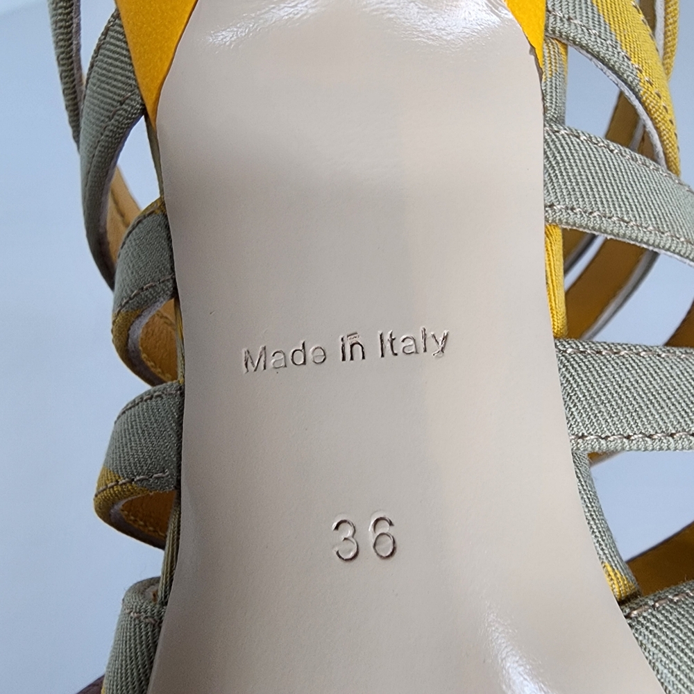 Burberry Womens Step Check Cotton Sandals In Yellow Size 36 - Picture 9 of 9